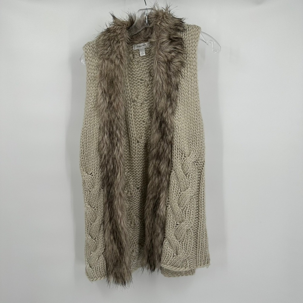 Womens Boho Alpaca Blend Vest Size L Faux Fur Trim Nordic Shaggy Apres Ski Cozy